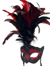 Load image into Gallery viewer, Burgundy Feather Mask