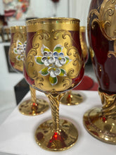 Load image into Gallery viewer, Beautiful Set of Enameled Stemware from Murano Including 6 Wineglasses and Decanter
