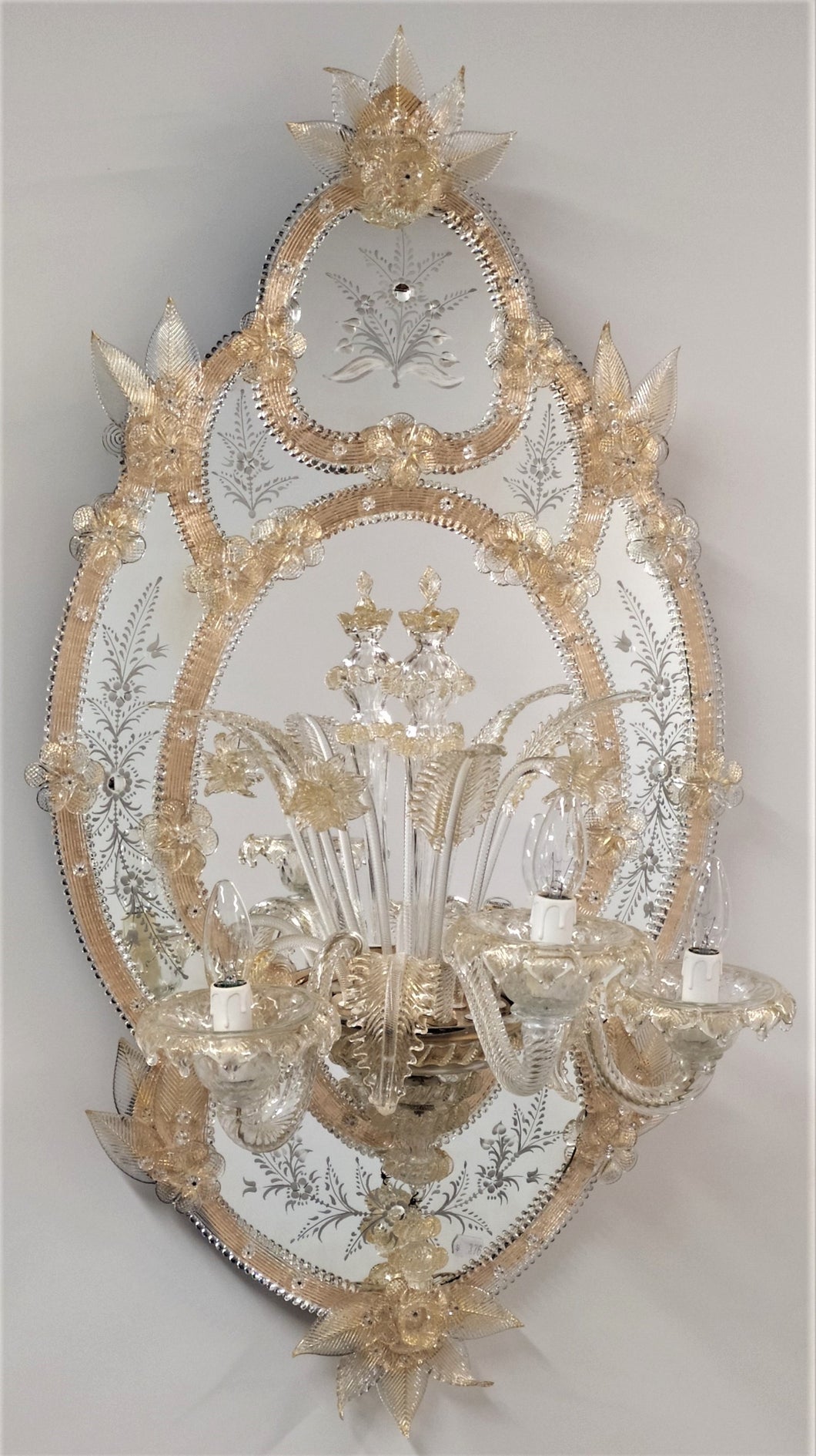 Venetian Wall Sconce Mirrored Applique from Murano