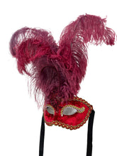 Load image into Gallery viewer, Red Velvet and Feathers Mask
