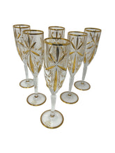 Load image into Gallery viewer, Set of 6 Gold Trimmed Champagne Flutes
