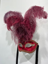 Load image into Gallery viewer, Red Velvet and Feathers Mask
