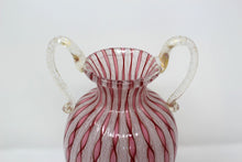 Load image into Gallery viewer, 1950s Latticino Handled Neoclassical Style Vase
