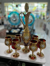 Load image into Gallery viewer, Beautiful Set of Enameled Stemware from Murano Including 6 Wineglasses and Decanter
