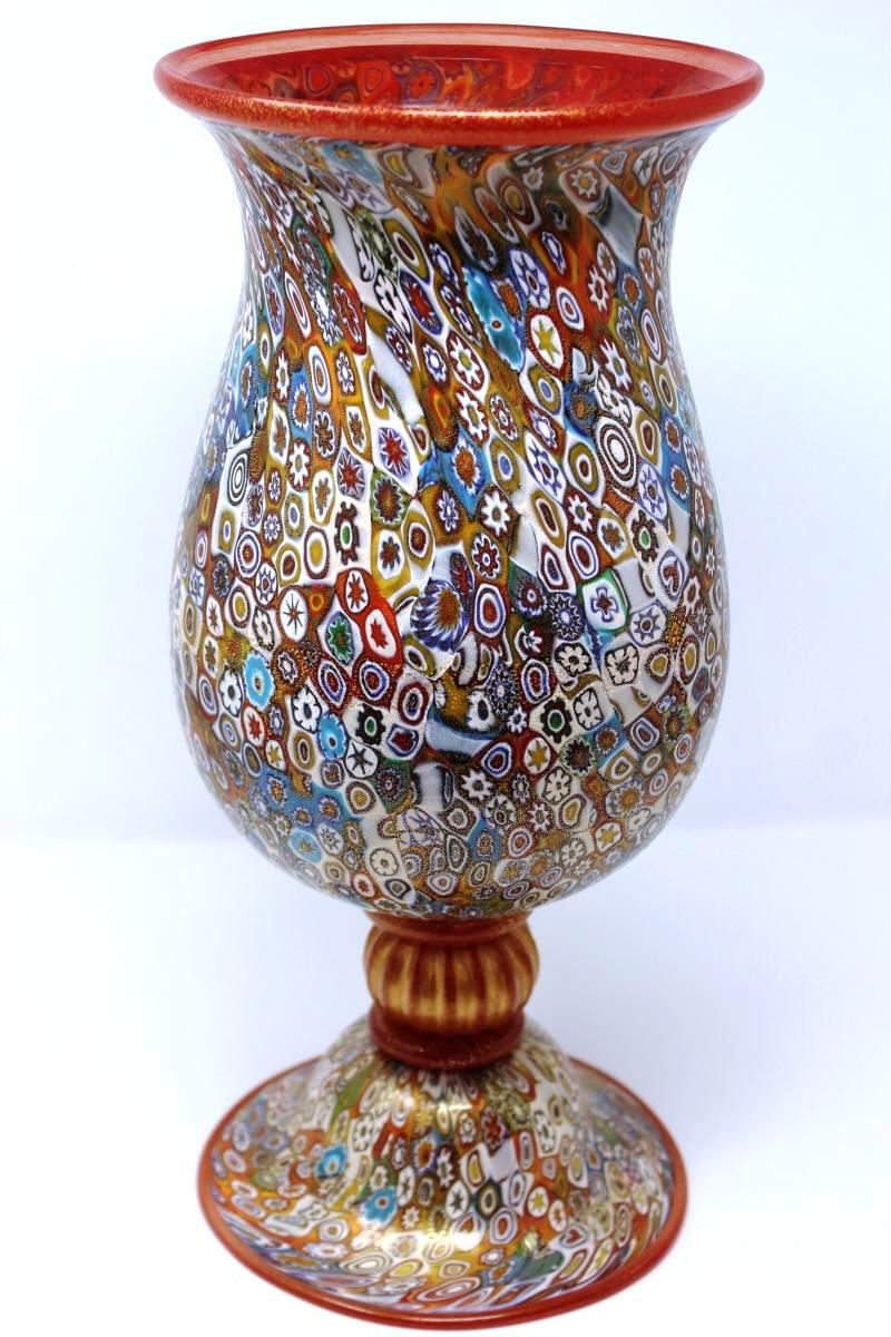 Authentic Murrine Millefiore Murano Glass Vase by Gambaro and