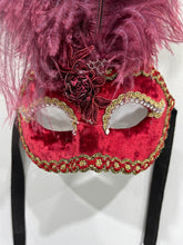 Load image into Gallery viewer, Red Velvet and Feathers Mask
