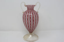 Load image into Gallery viewer, 1950s Latticino Handled Neoclassical Style Vase
