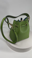 Load and play video in Gallery viewer, Bucket Green &amp; Blue Handbag by Laetitia
