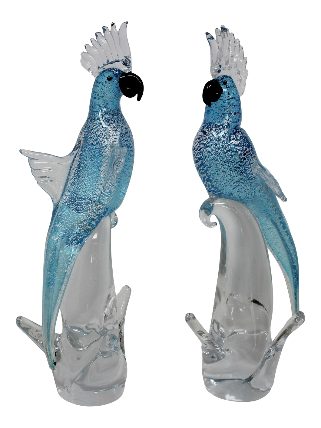 Murano Glass Blue and Silver Parrots by Roberto Beltrami