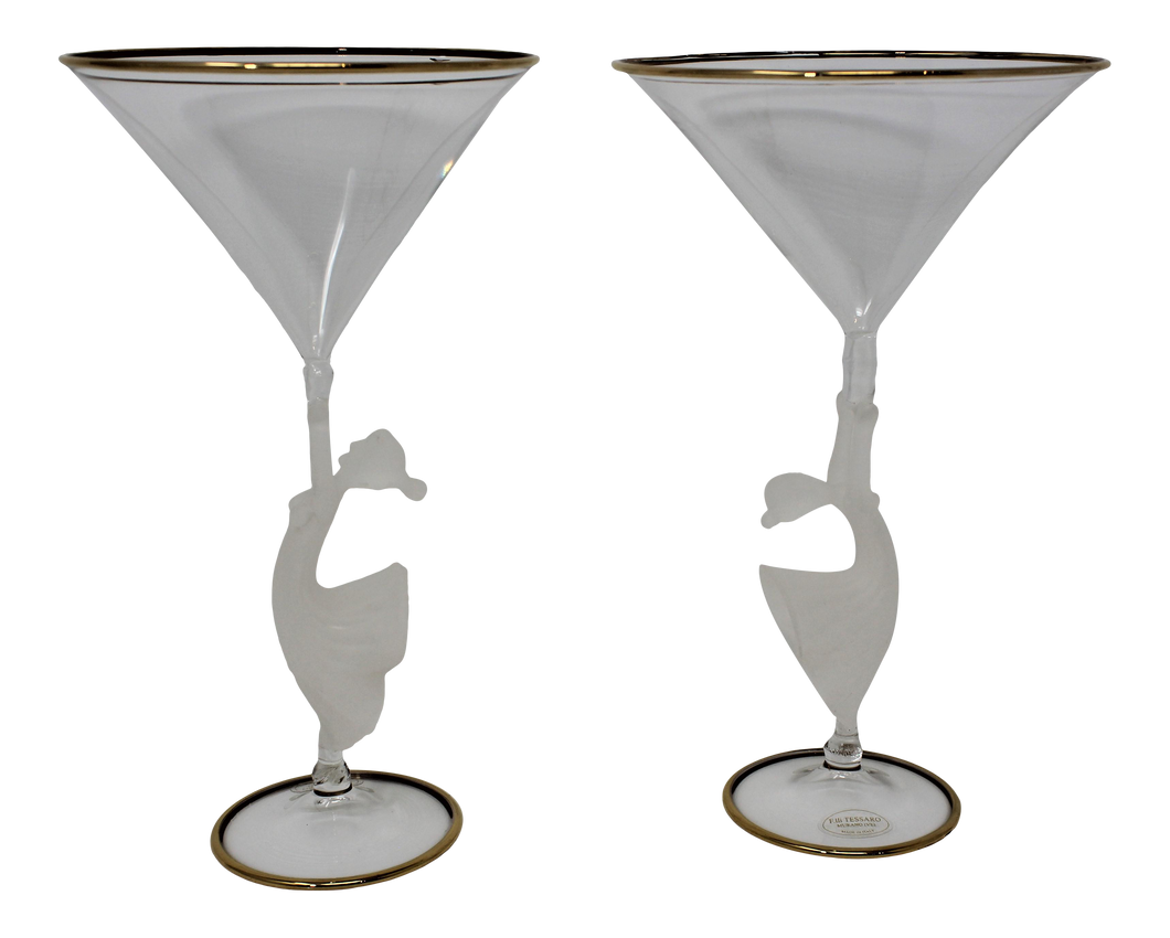 Murano Glass Martini Glasses by Tessaro - a Pair
