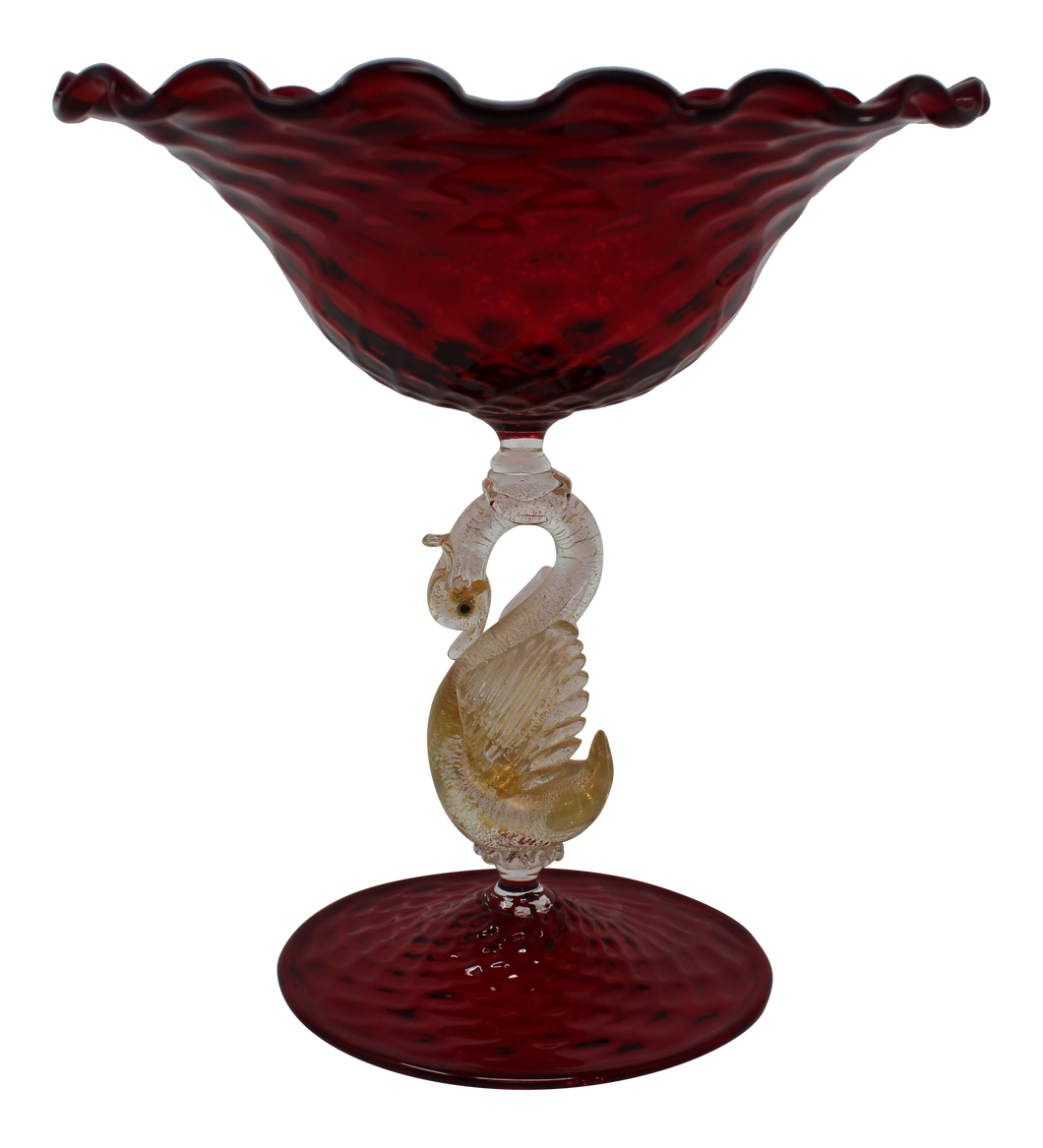 Vintage Red and Gold Fleck Murano Candy Dish