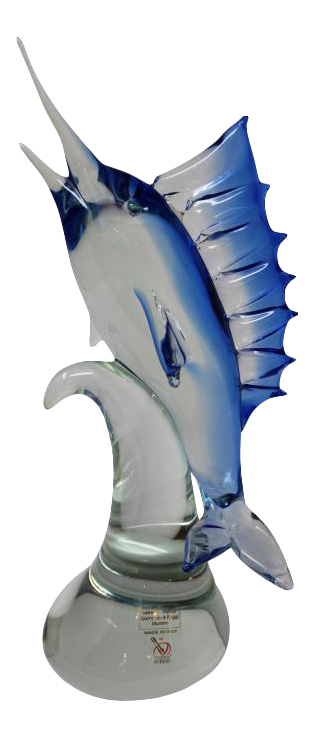 Wave Murano Glass - Blue Marlin Sculpture