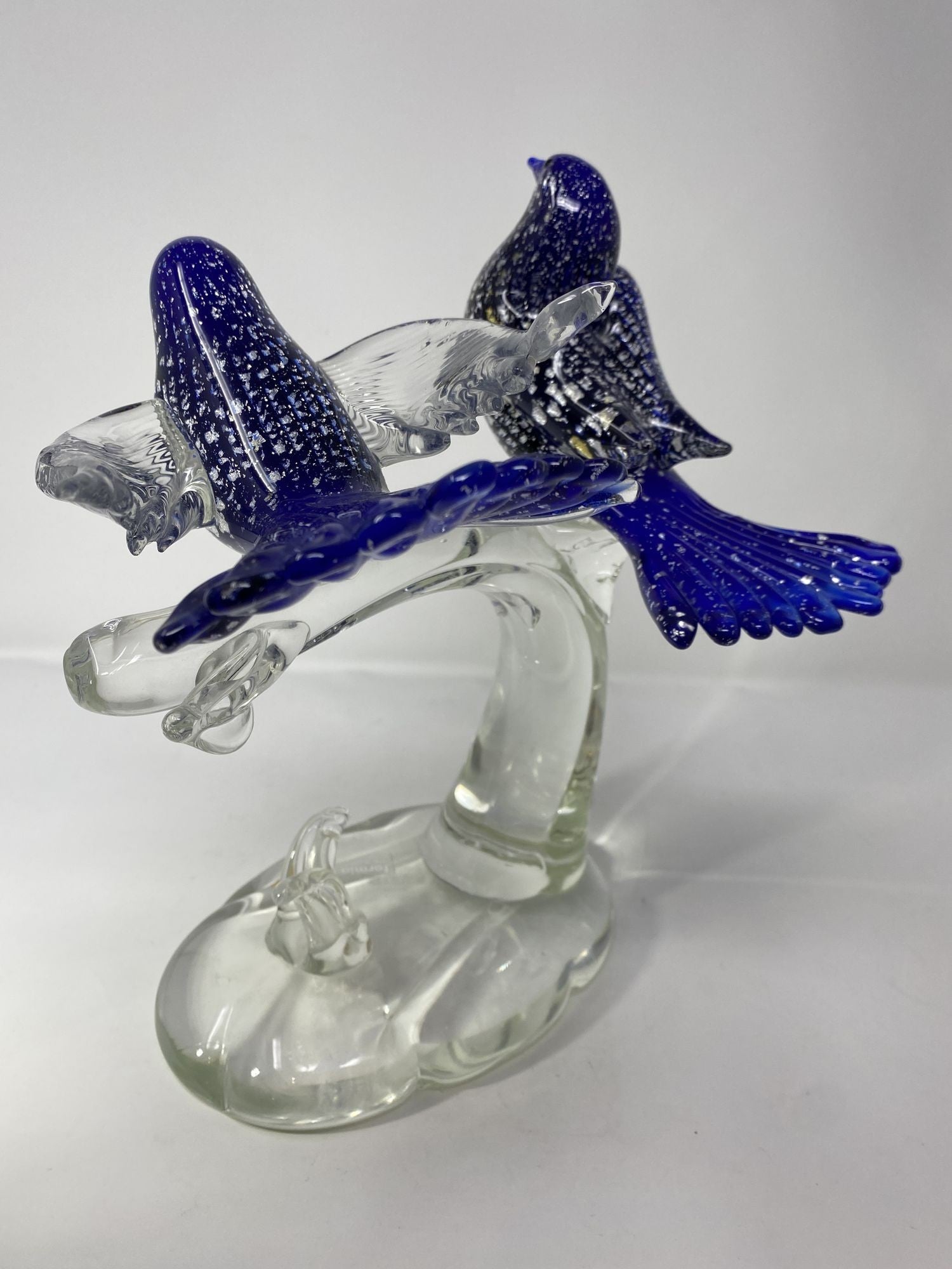 Antique top rare art glass Murano bird blue