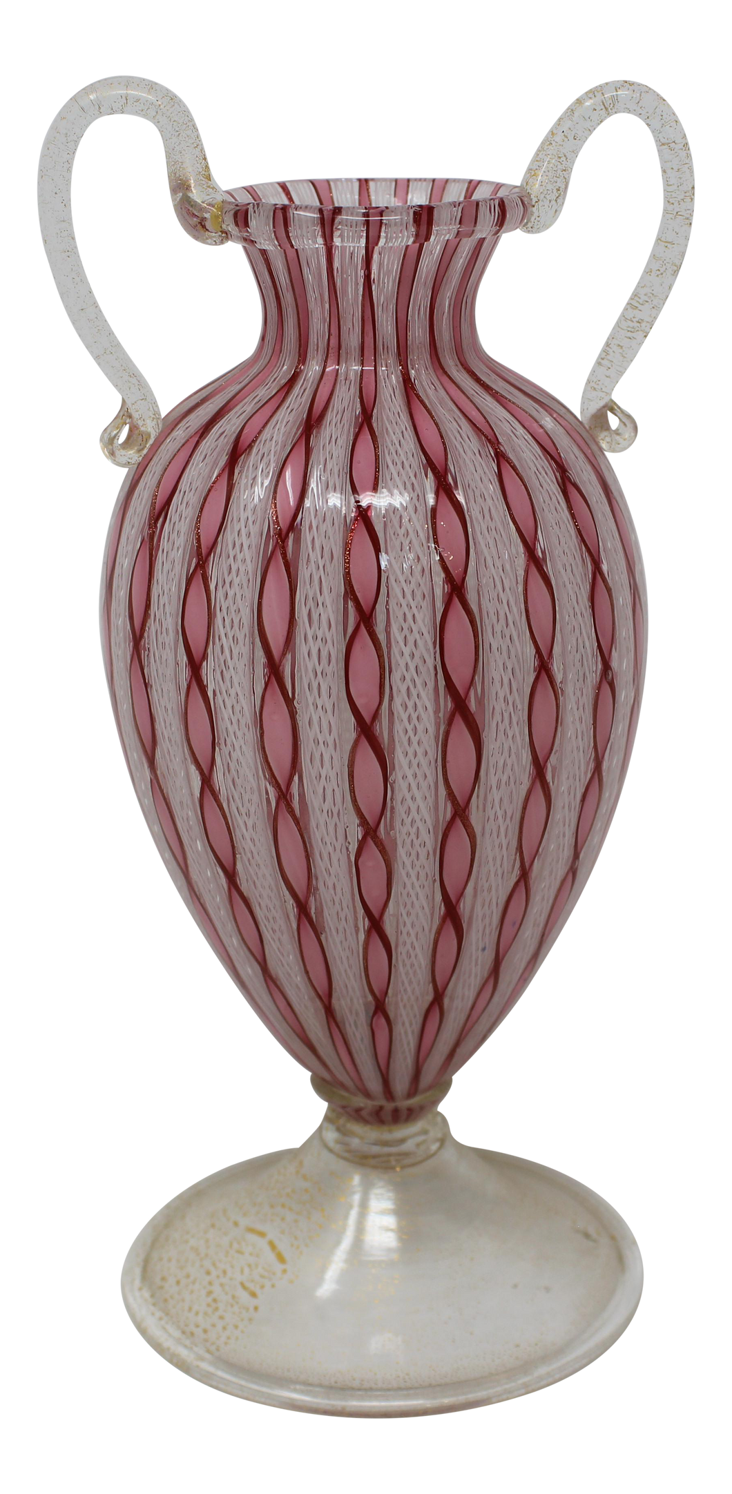 1950s Latticino Handled Neoclassical Style Vase