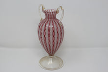 Load image into Gallery viewer, 1950s Latticino Handled Neoclassical Style Vase
