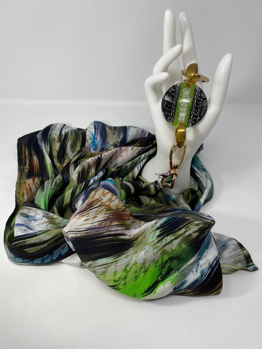 Silk Neck Scarf from Como, Italy with Murano Glass Elements.