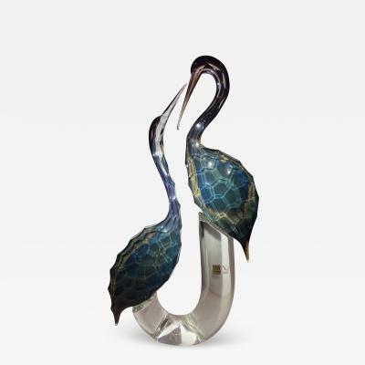 Sculpted Murano Glass Herons by Zanetti